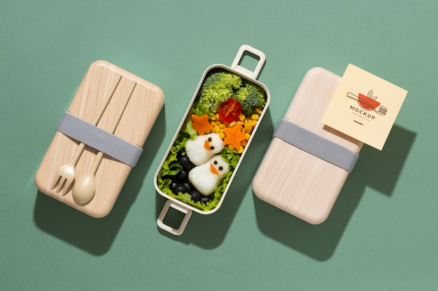 Composition of bento box with mock-up card