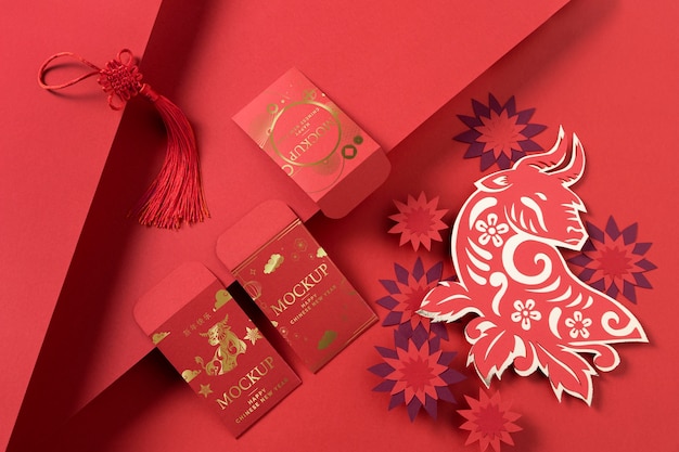 Composition of chinese new year isometric mock-up elements