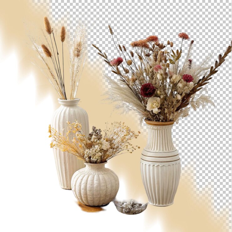 PSD composition of dried flowers in a stylish vase in the interior of the living room