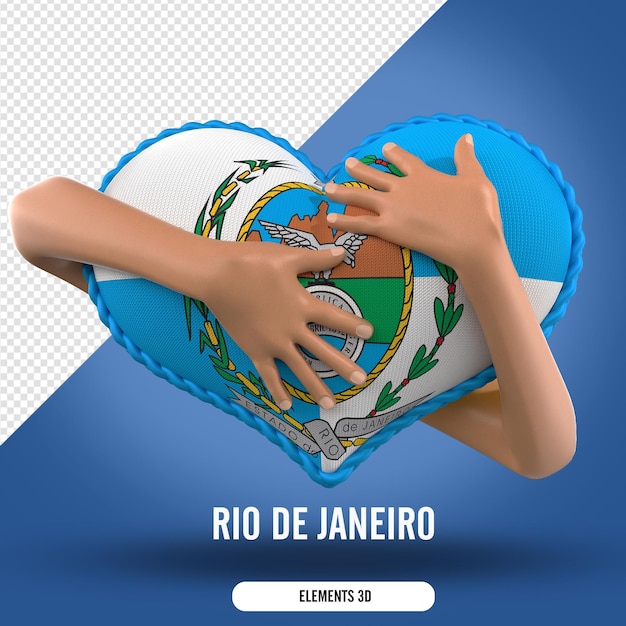 PSD composition element with two hands holding a heart with the flag of rio de janeiro