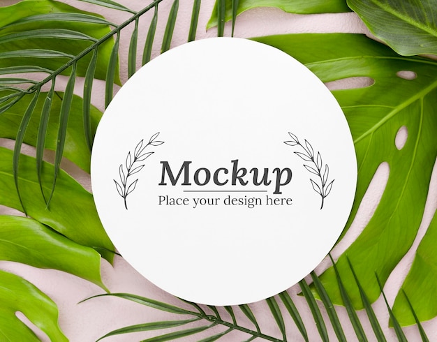 composition of green leaves with mock-up