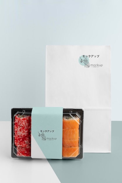 PSD composition of japanese fast food with mock-up packaging