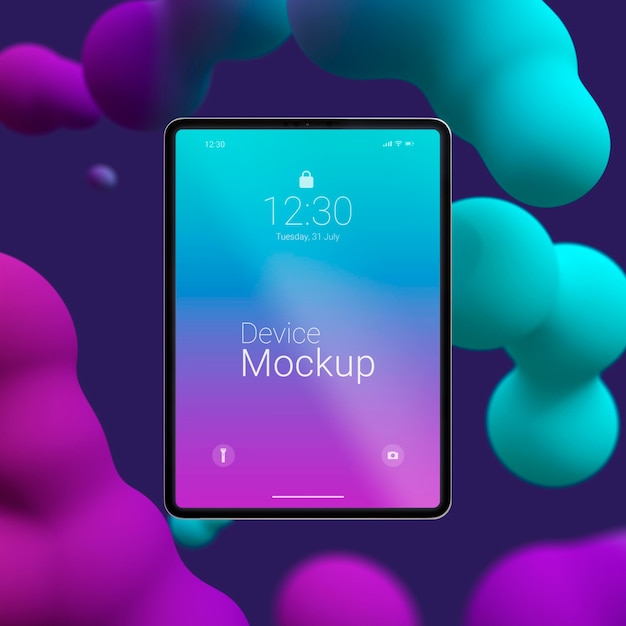 PSD composizione del tablet mock-up con liquidi astratti