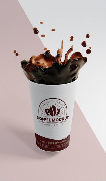 PSD composition of paper coffee cup with coffee splash