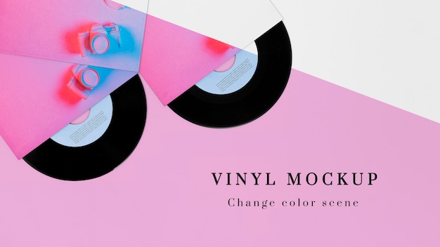 PSD composition of vinyl records mock-up