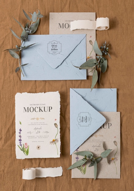composition of wedding mock-up cards