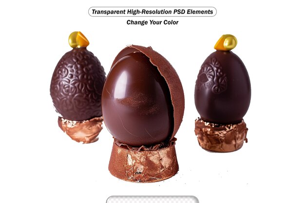 Composition with chocolate easter eggs transparent background