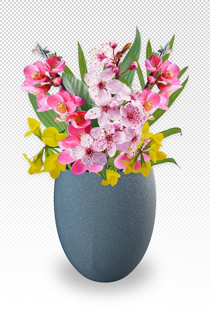 PSD composizione con vaso colorato e fiori