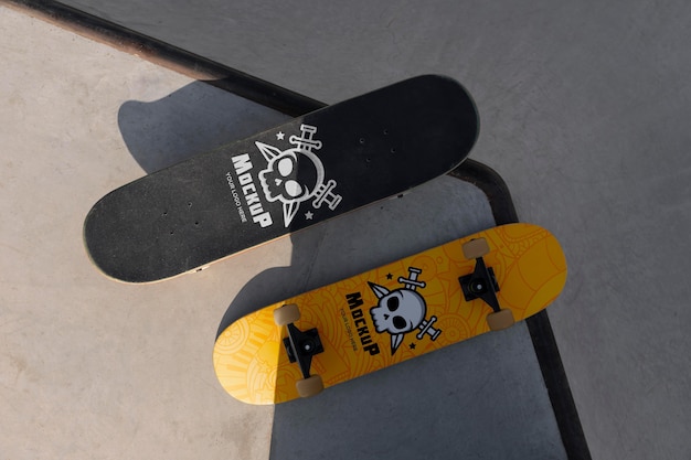 PSD composition with mock-up skateboards