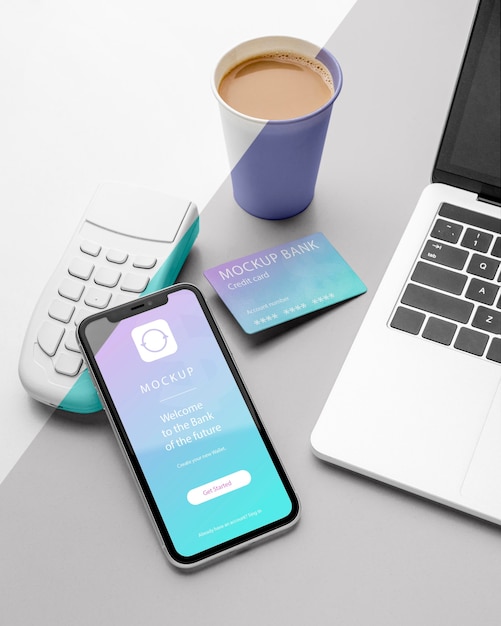 PSD composition with smartphone payment app mock-up