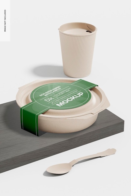 Compostable food bowl with label mockup, left view