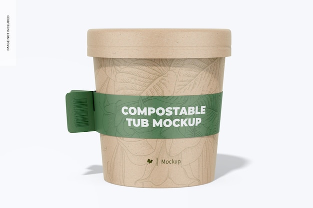 Compostable tub with label mockup front view