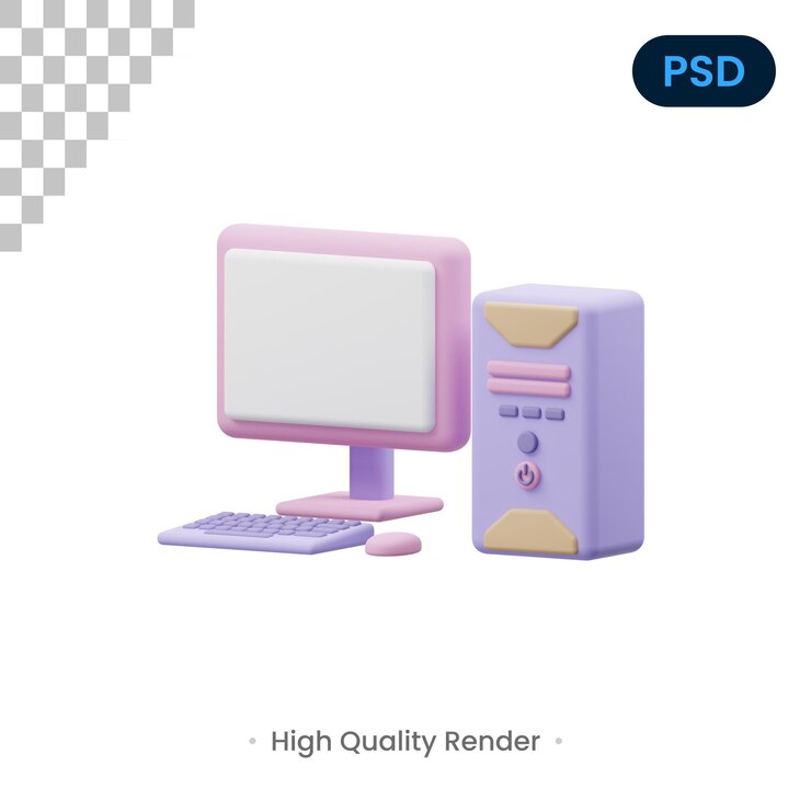PSD computer 3d render illustration premium psd