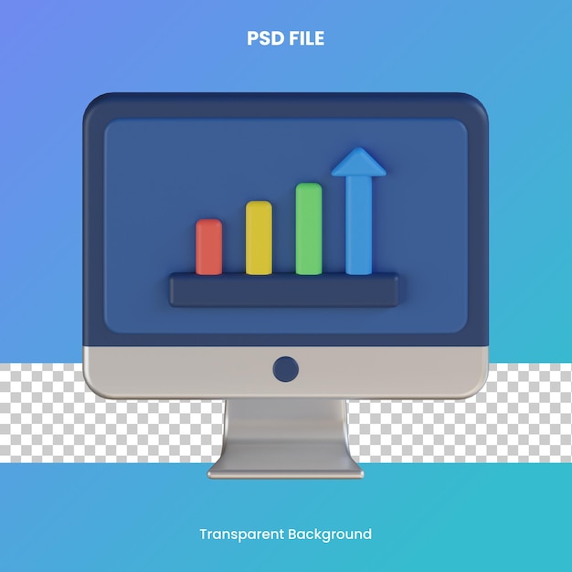 Computer bar chart 3d rendering psd file transparent background