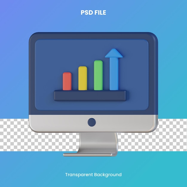 Computer bar chart 3d rendering psd file transparent background