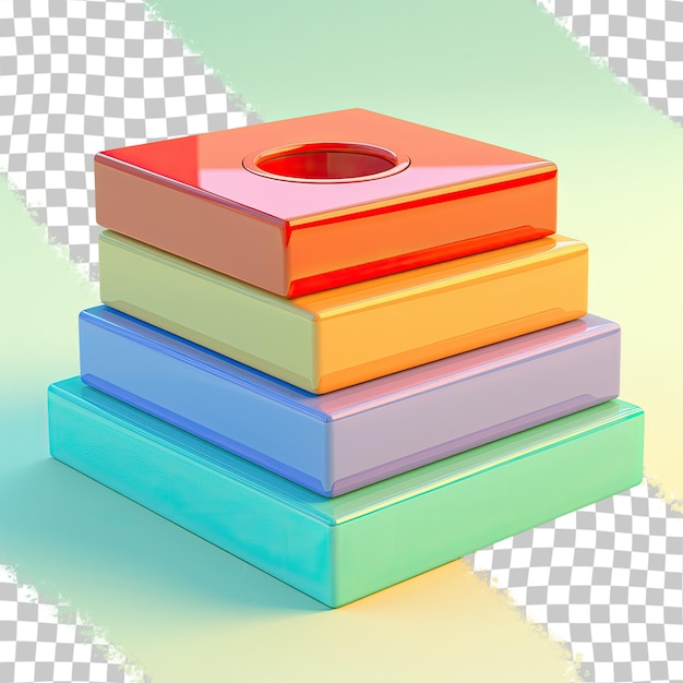 PSD Компьютерные коробки с компакт-дисками разных цветов, выделенные на прозрачном фоне