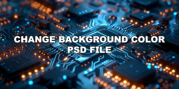 PSD a computer chip is shown in a close up with a blue and orange color scheme stock background