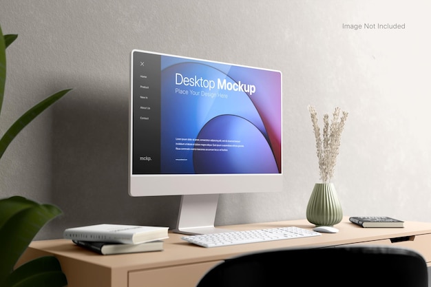 PSD computer desktop scherm op een tafel mockup