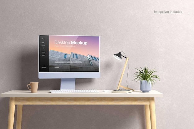 Computer desktop scherm op een tafel Mockup