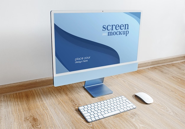 Computer desktop screen mockup psd blue digital device