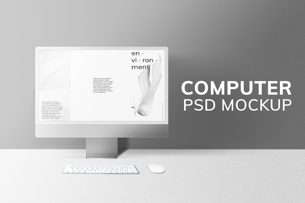 Computer desktop screen mockup psd gray digital device minimal style