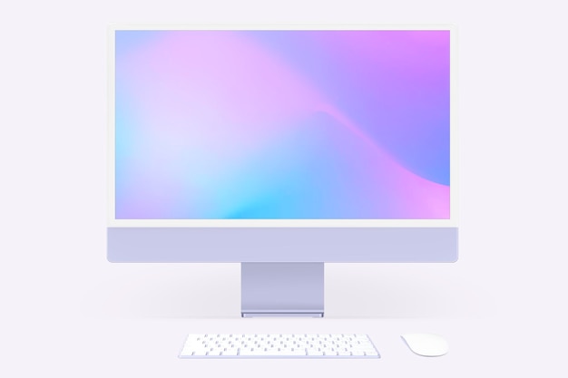 Computer desktop screen mockup psd purple digital device minimal style