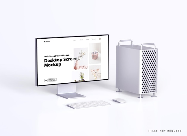 Mockup di workstation con schermo desktop del computer