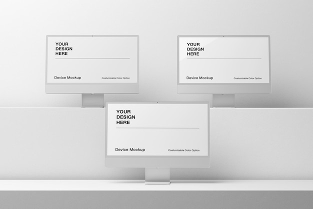 Computer display mockup met realistische scène Aanpasbare achtergrond en object kleur