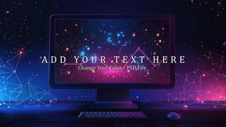 PSD computer displaying a neon line graph in space