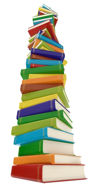 PSD computer generated image of multi colored book stack isolated on transparent background