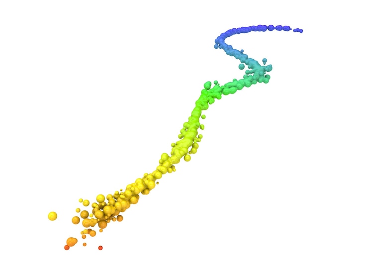PSD a computer generated image of a trail of colorful balls.