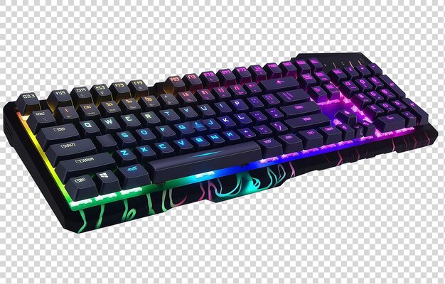 a computer keyboard with multicolored lights on the bottom