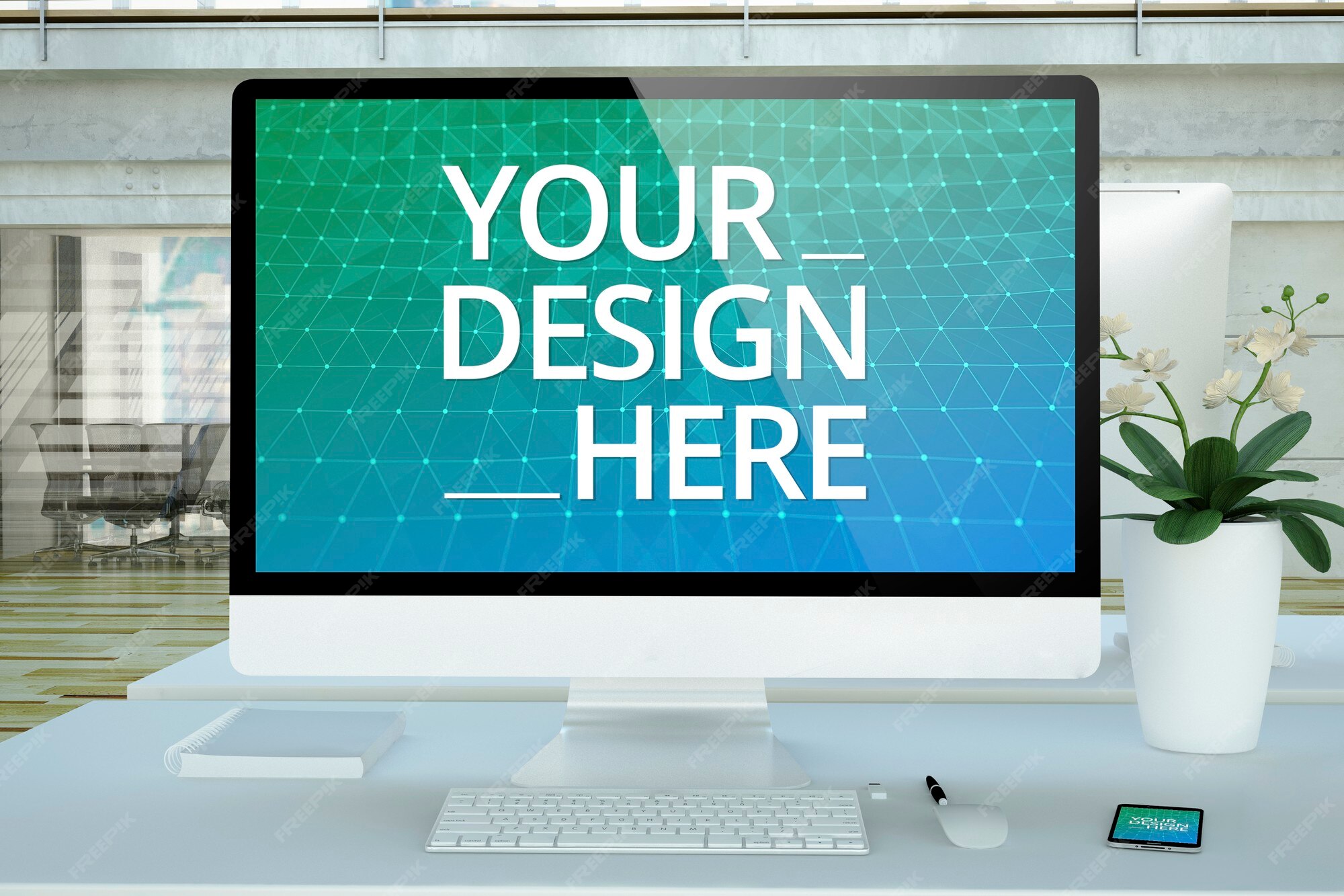 Premium PSD | Computer mockup in a office