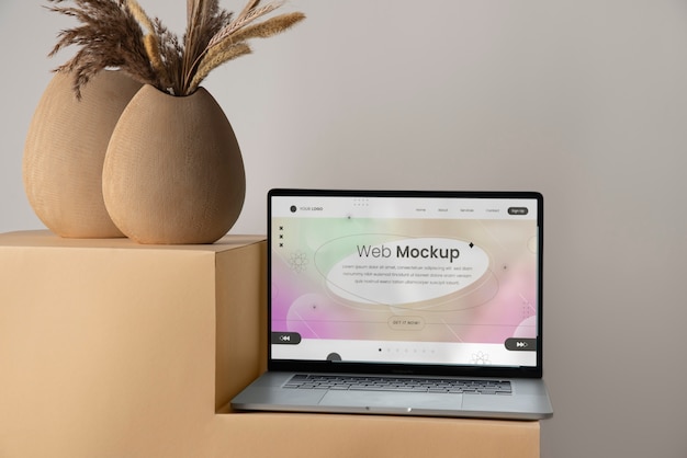 Computer mockup on stairs