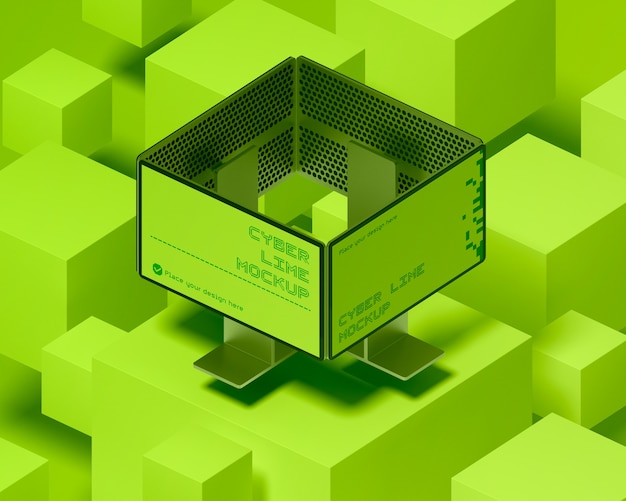 Computer mockup surrounded by lime green