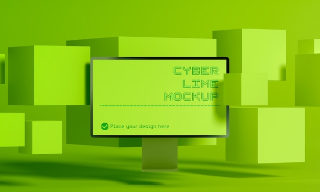 PSD computer mockup surrounded by lime green