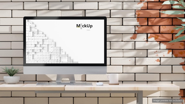 PSD computer mockup with decoration and space for banner and logo