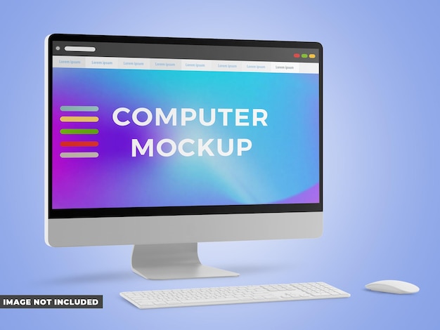 PSD computer mockup with keyboard and mouse