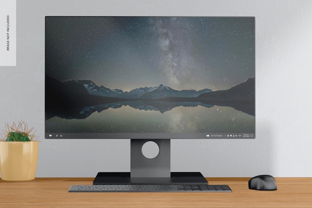 PSD monitor del computer sulla scrivania mockup, vista frontale