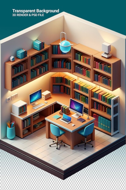 A computer monitor is sitting on a shelf with books in the center