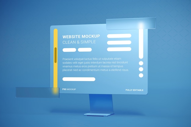PSD mockup del sito web dello schermo del monitor del computer