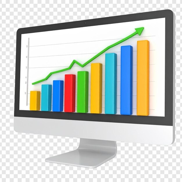 computer monitor showing bar graph of increasing values business growth concept