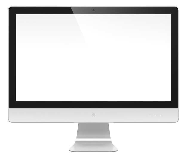 PSD 透明な背景に分離された白い空白の画面を持つコンピューター モニター