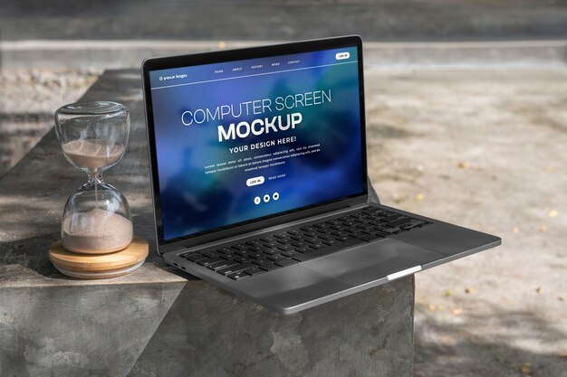 PSD computer op trappen mockup ontwerp