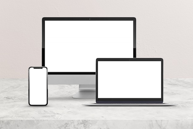 Modello di scena di computer, telefono e laptop