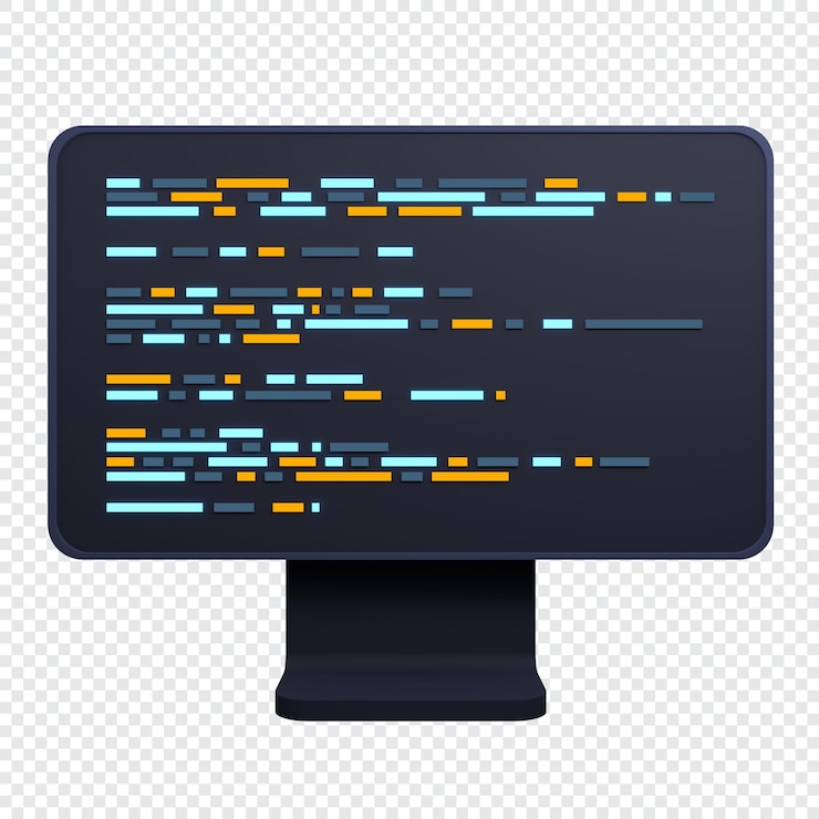 PSD computer programming or developing software 3d rendering of flat monitor coding 3d render 3d computer monitor 3d render illustration