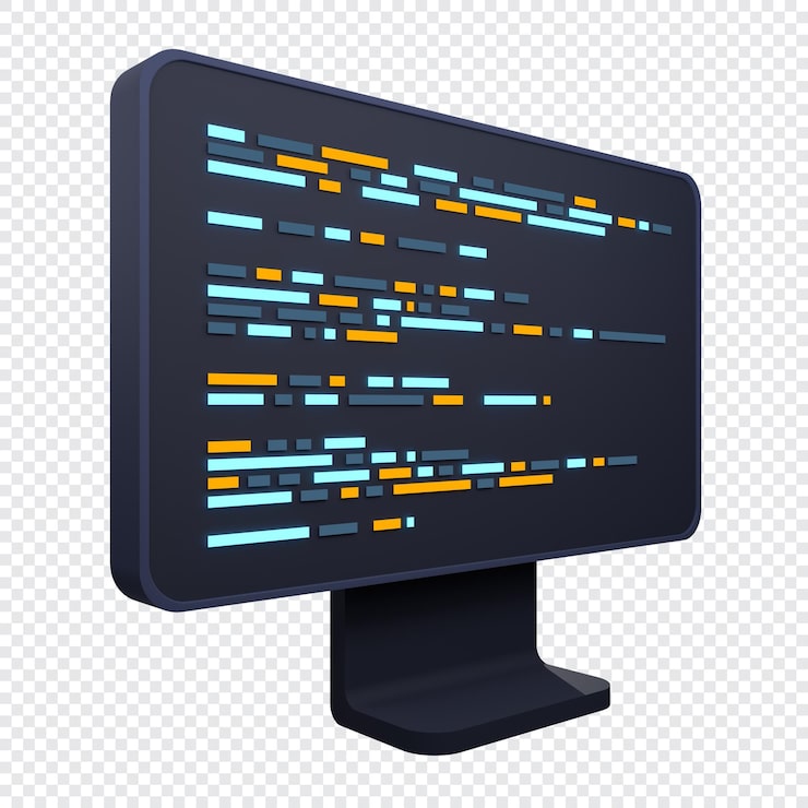 PSD computer programming or developing software 3d rendering of flat monitor coding 3d render 3d computer monitor 3d render illustration
