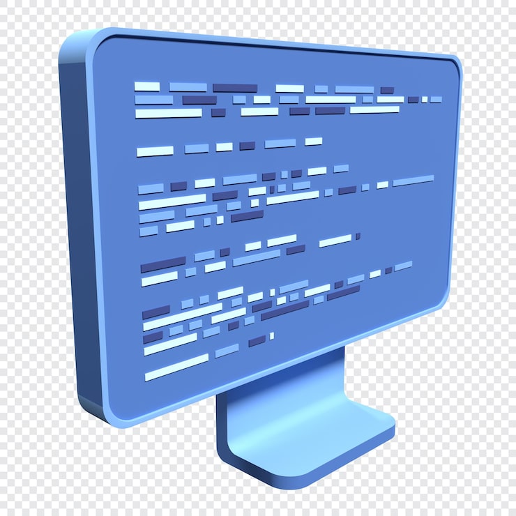 PSD computer programming or developing software 3d rendering of flat monitor coding 3d render 3d computer monitor 3d render illustration