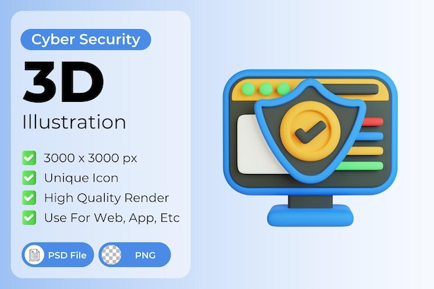 PSD computer protection 3d illustration
