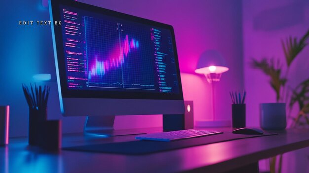 Computer screen displaying stock market data and code at night